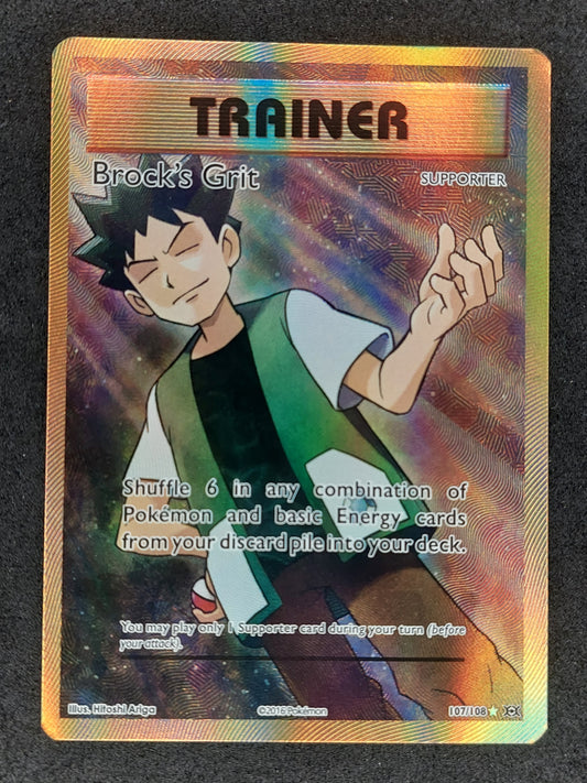 2016 Pokemon XY 107/108 Trainer Brock's Grit Holo Full Art