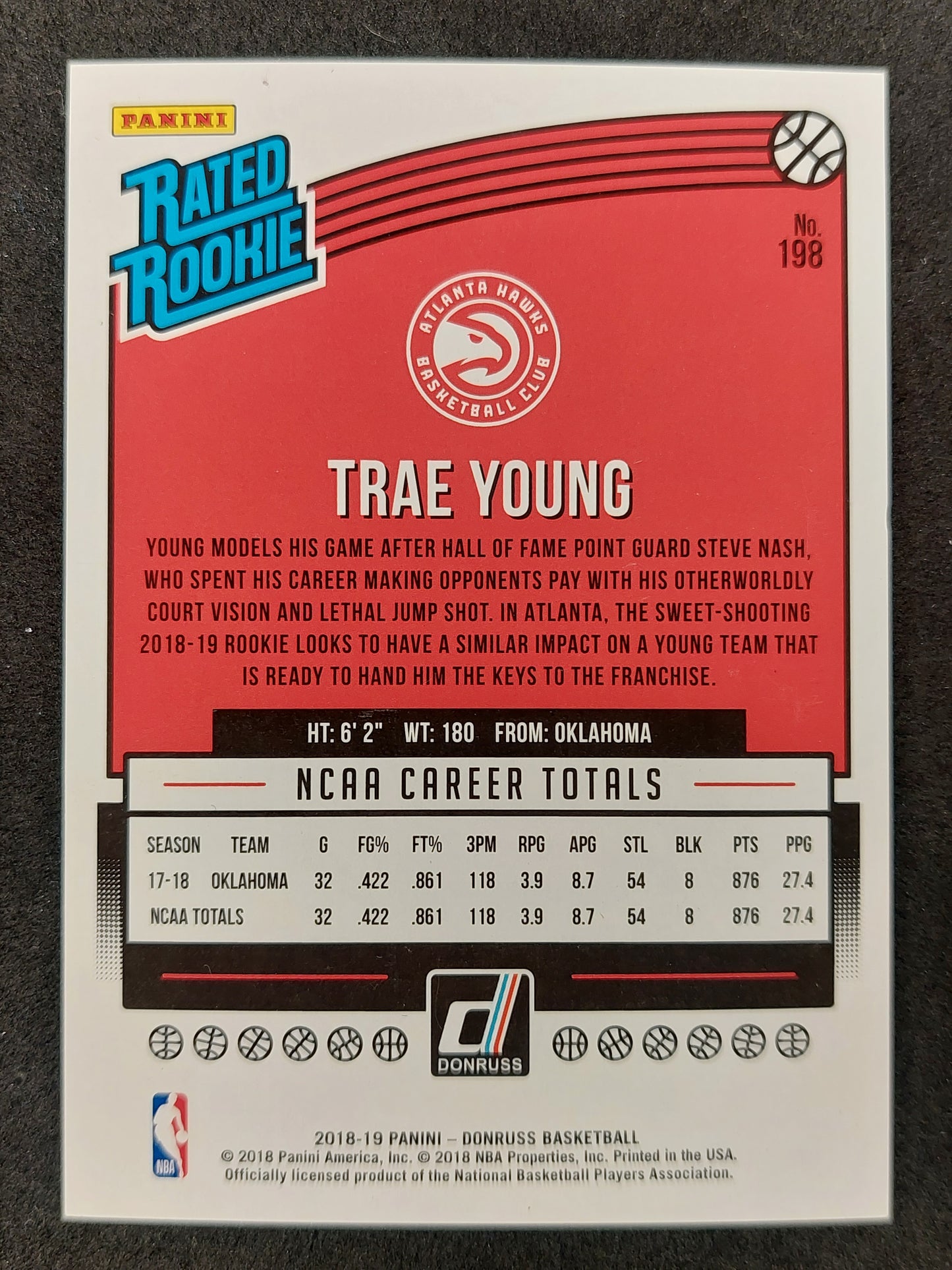 Trae Young 2018 (Rated Rookie) Panini Donruss Green Laser /99  Atlanta Hawk