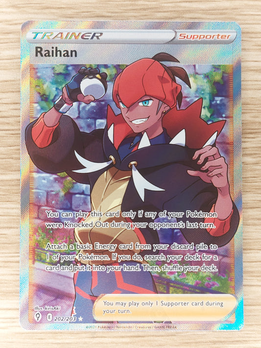 POKÉMON TCG Raihan Full Art Trainer Rare - 202/203 Evolving Skies