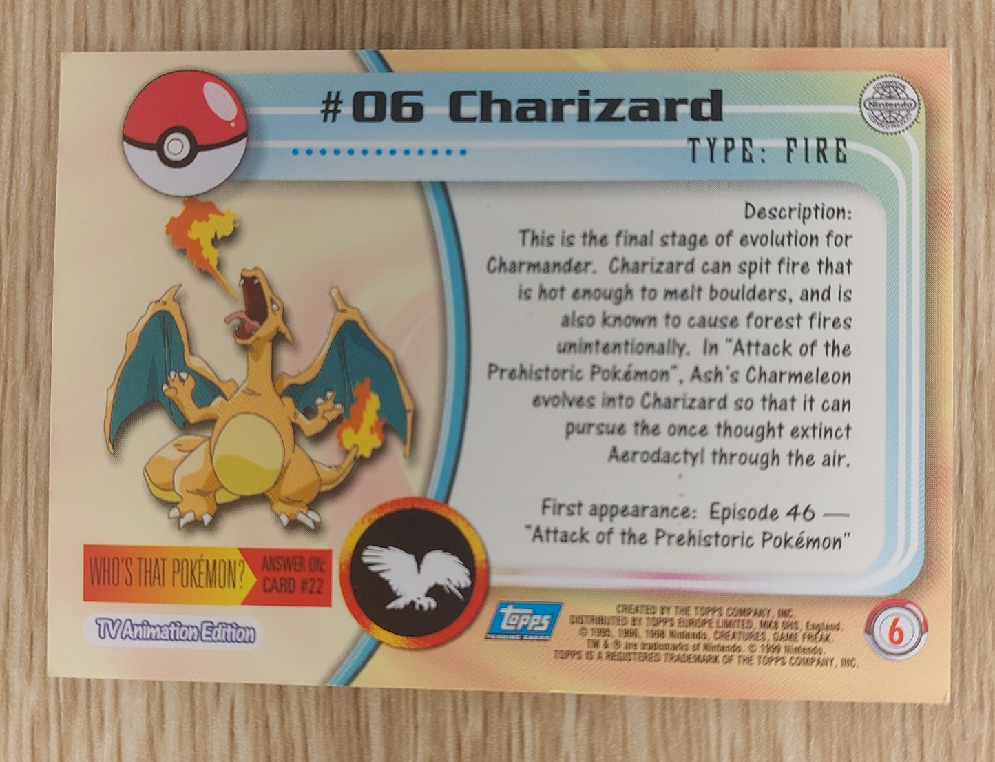 Charizard #06 Topps Pokemon Holo Foil Rare TV Animation Series Card