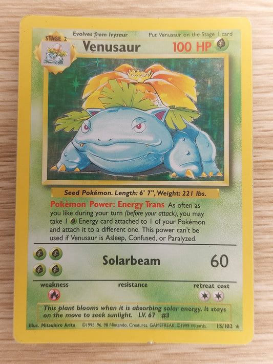 Venusaur Base Set 15/102 Holo Rare 1999 WOTC Pokemon Card MP - Sml Rip