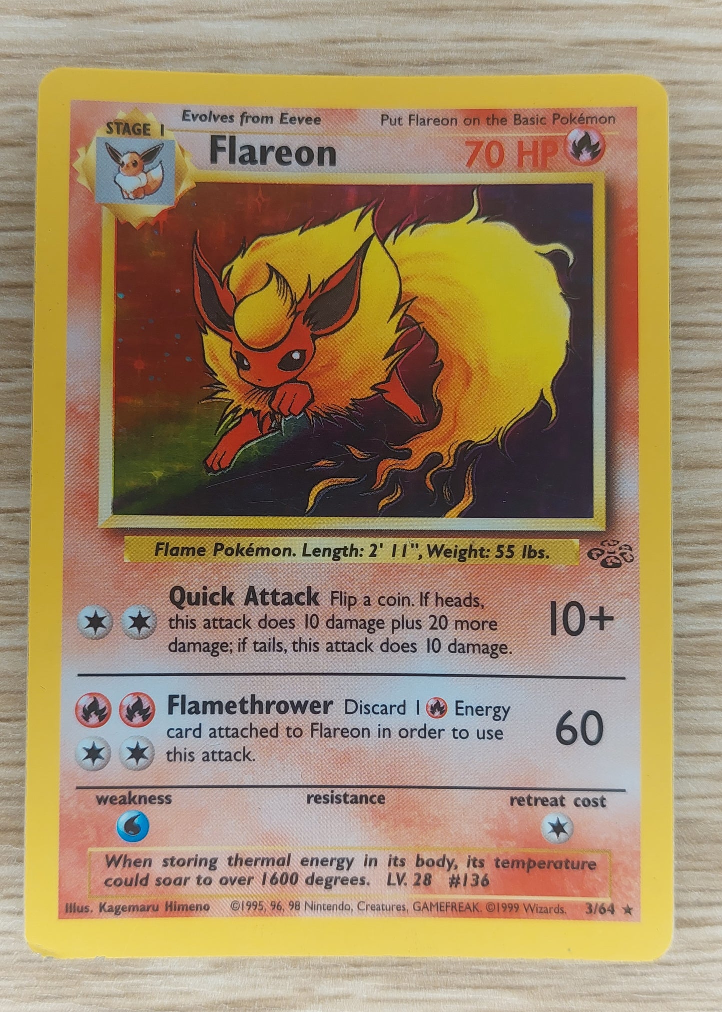 Flareon Jungle 3/64 Holo Vintage 1999 Pokemon TCG Card Unlimited Rare MP