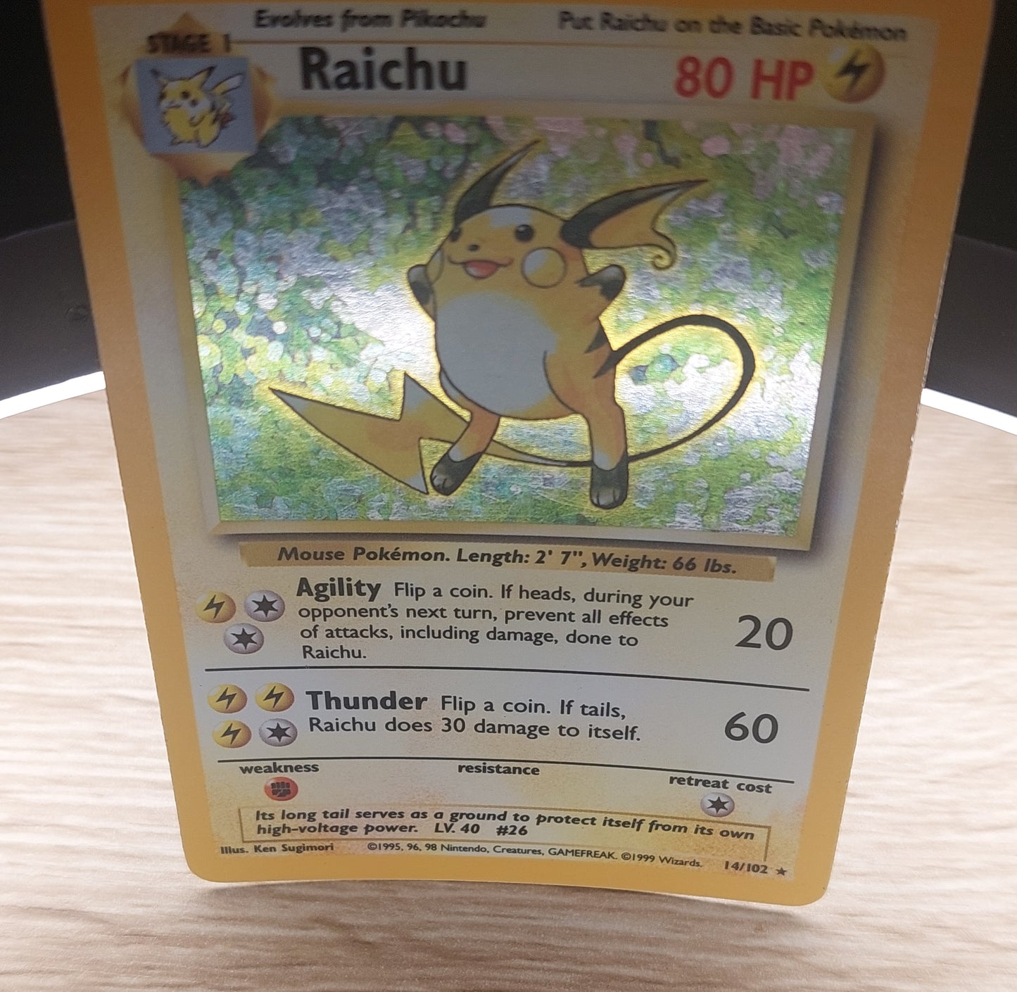 Raichu 14/102 -  Base Set Unlimited - WOTC Holo Rare Pokemon Card MP