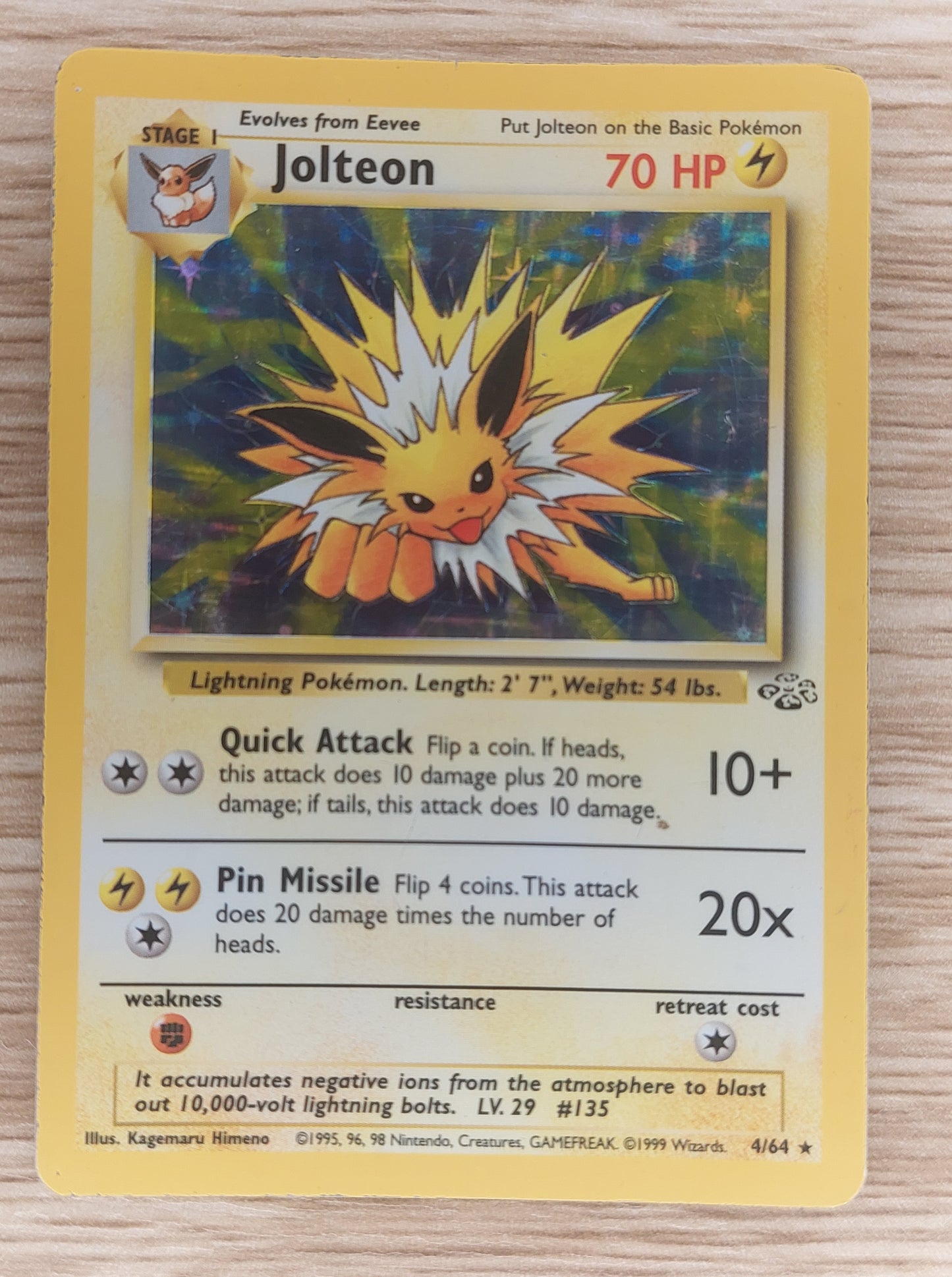 Pokemon Card Jolteon Holo Jungle WotC Ultra Rare 1999 4/64 MP