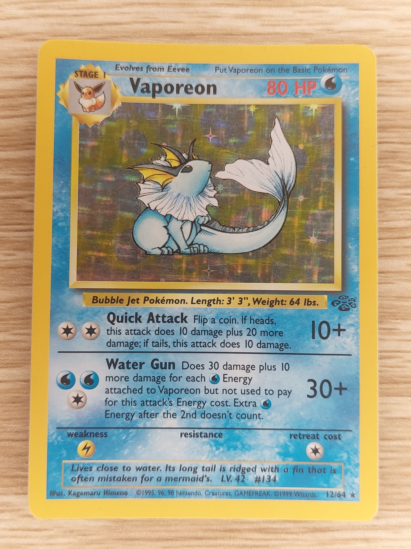 Pokemon Card TCG Vaporeon 12/64 Jungle Set Unlimited Holo WOTC MP