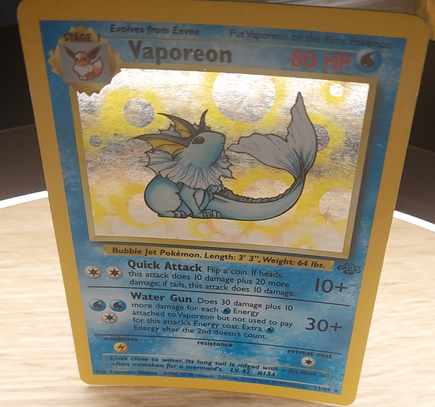 Pokemon Card TCG Vaporeon 12/64 Jungle Set Unlimited Holo WOTC MP