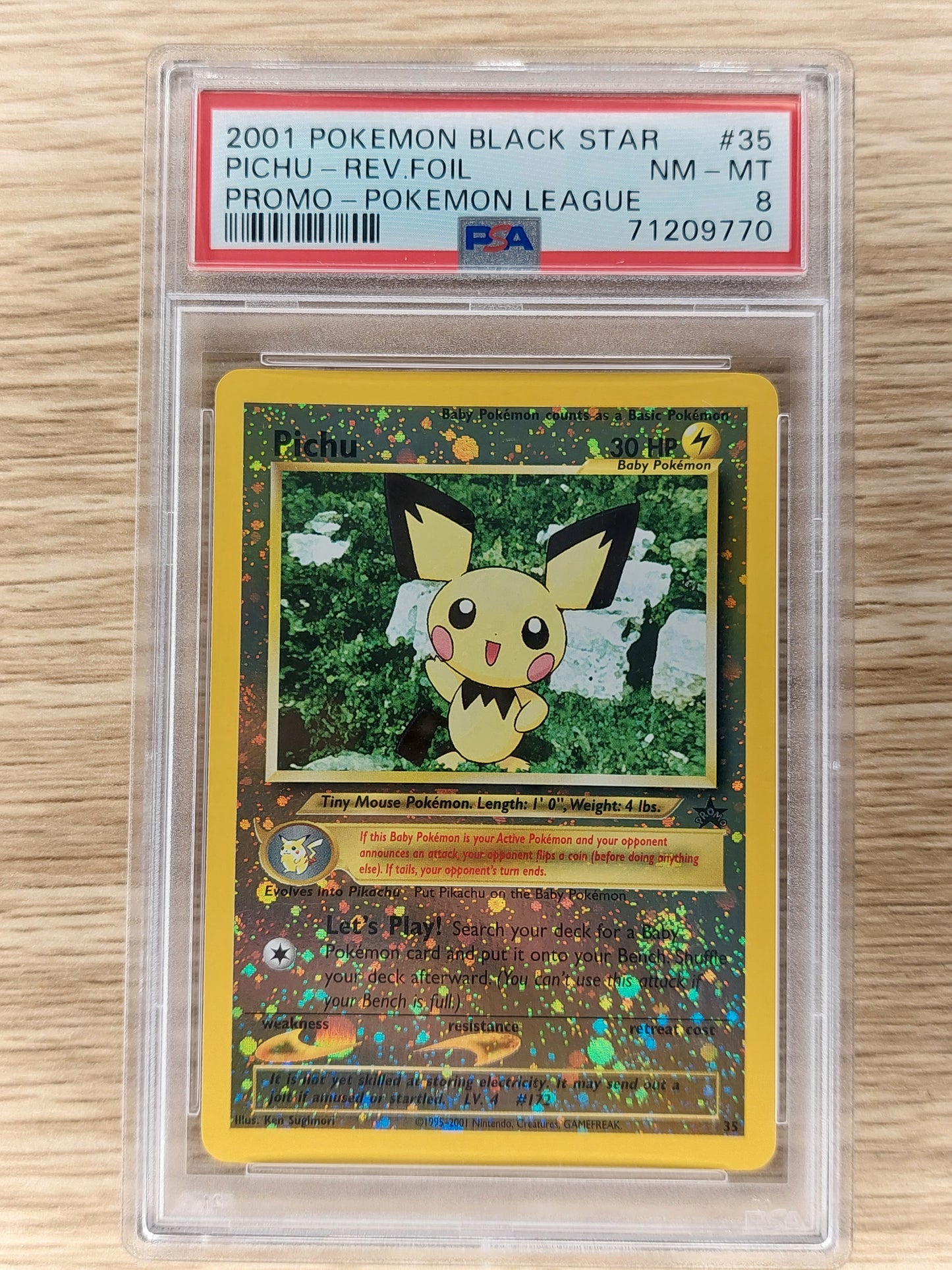 2001 Pokemon Black Star Promo #35 Pichu Reverse Foil Pokemon League PSA 8