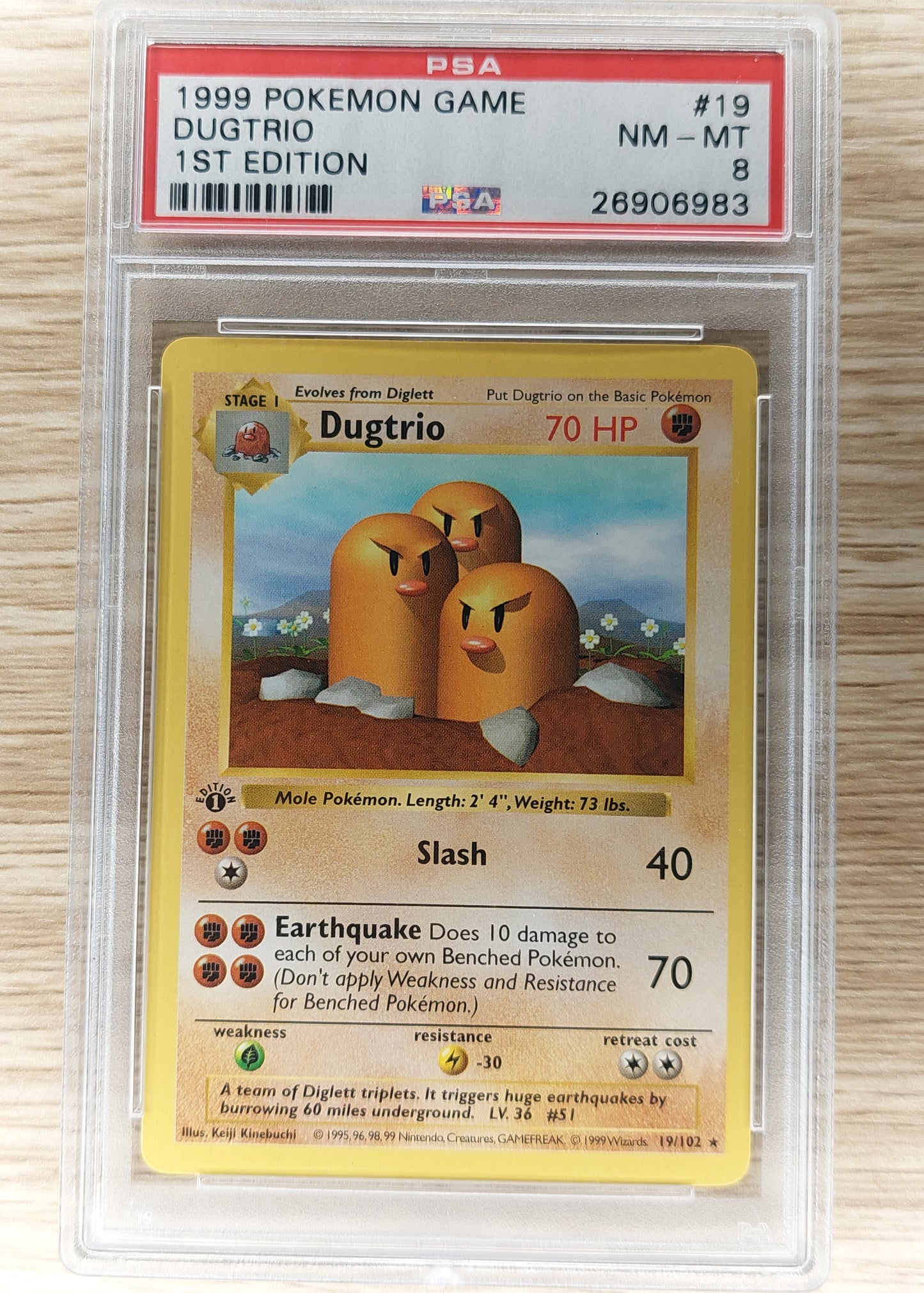 PSA 8 Dugtrio - 1st Edition Shadowless Base Set - 19/102 - Pokemon Card