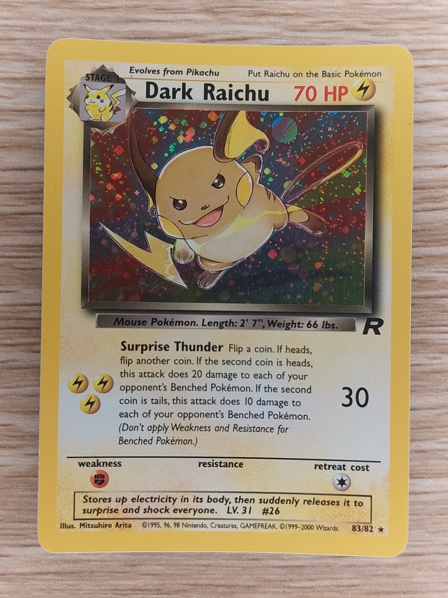 Pokemon TCG - Dark Raichu 83/82 - Holo Rare Team Rocket Secret Rare - EXC