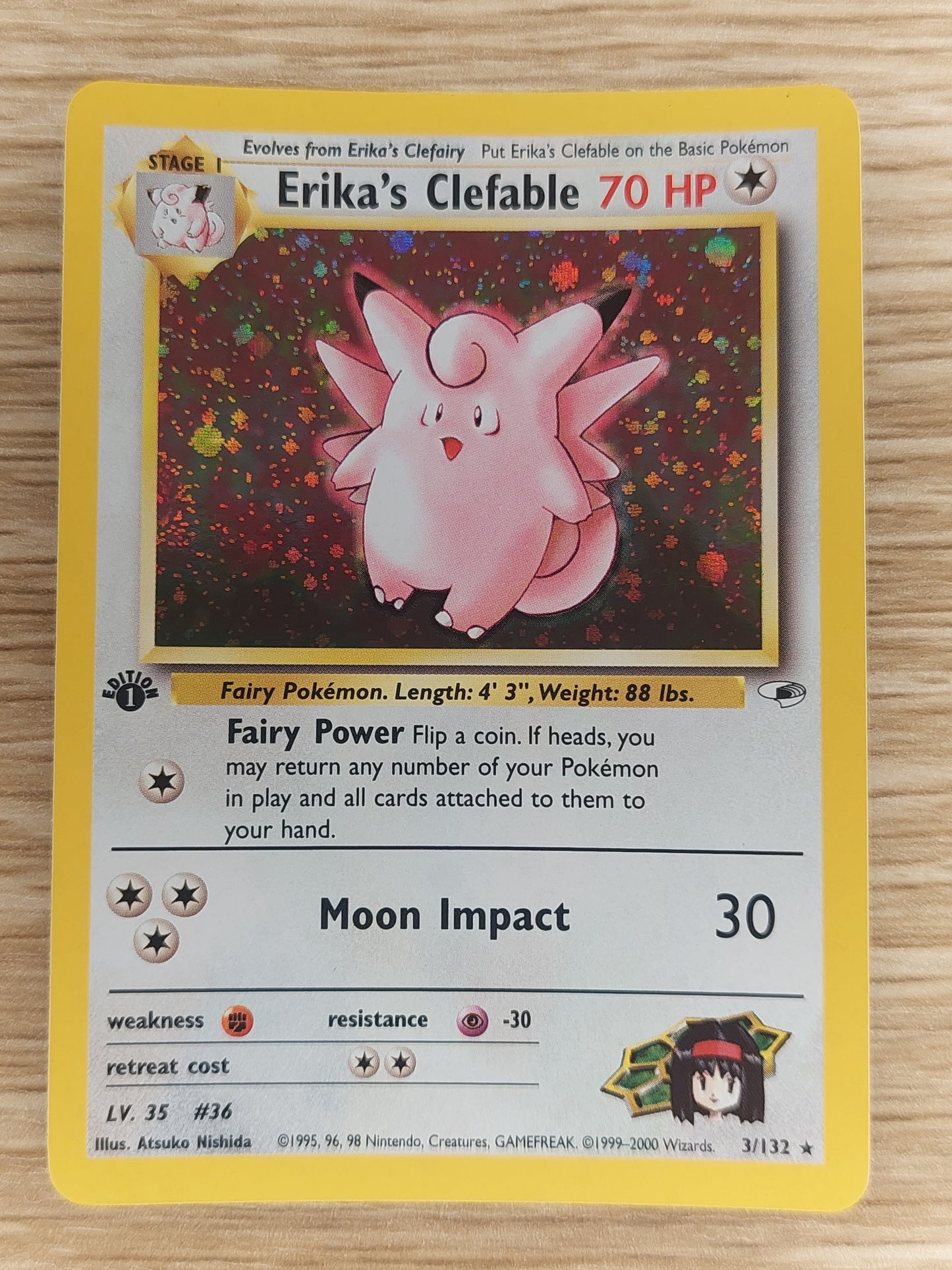 Pokemon TCG Erika's Clefable Holo 1st Edition Rare 3/132 Gym Heroes (003/132)nr mt