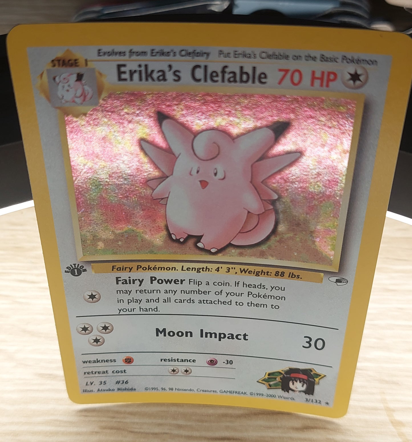 Pokemon TCG Erika's Clefable Holo 1st Edition Rare 3/132 Gym Heroes (003/132)nr mt