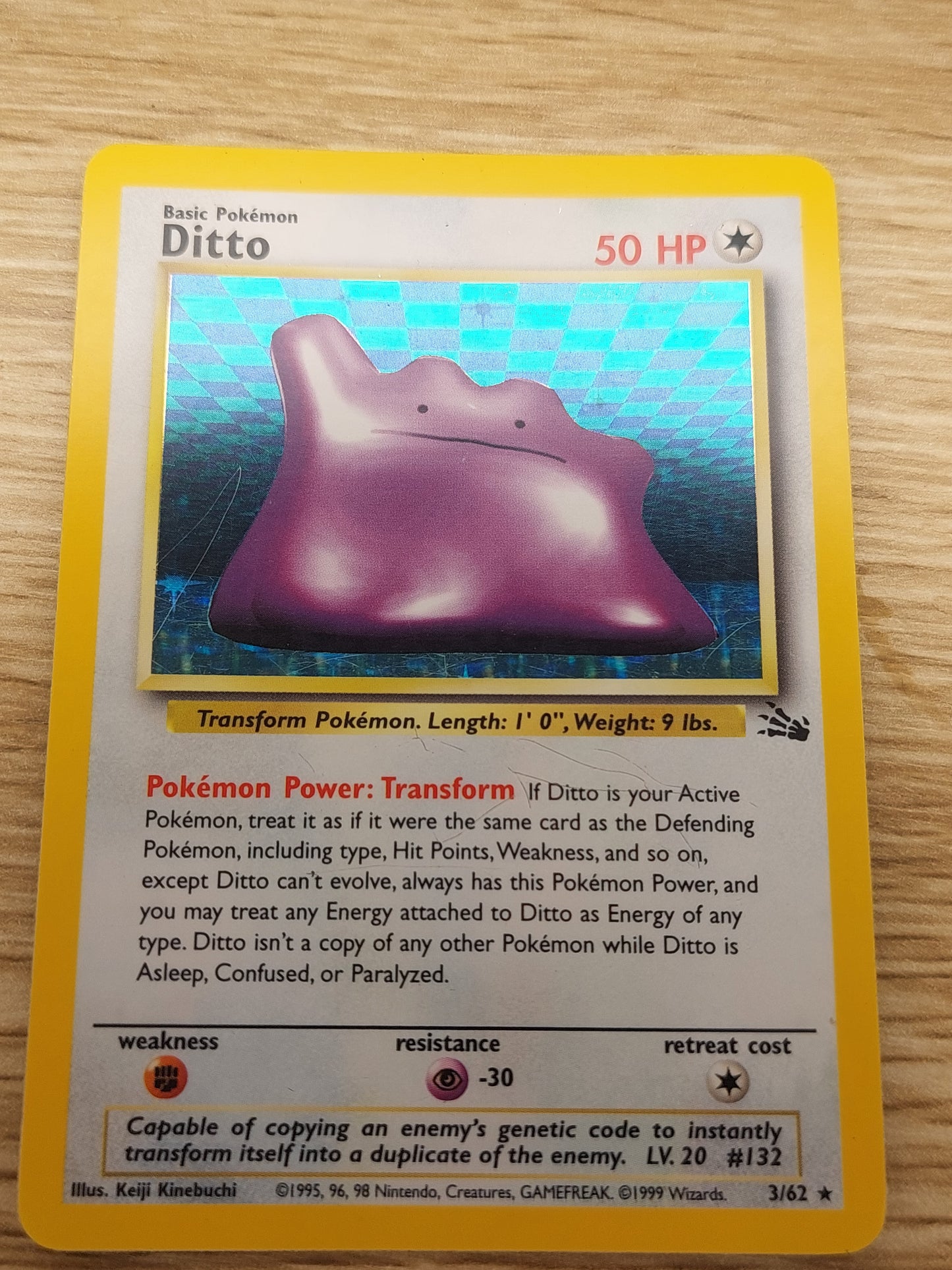 1999 WOTC Pokemon Fossil 3/62 Ditto Holo LP