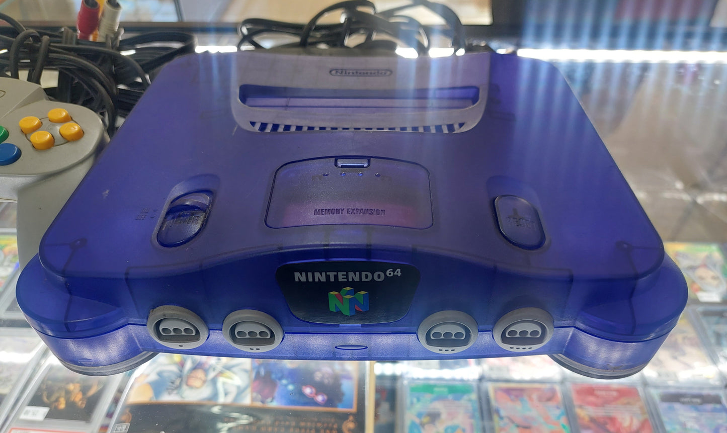 1996 Nintendo N64 Purple Console complete w/power,av,controller & game Tested VGC