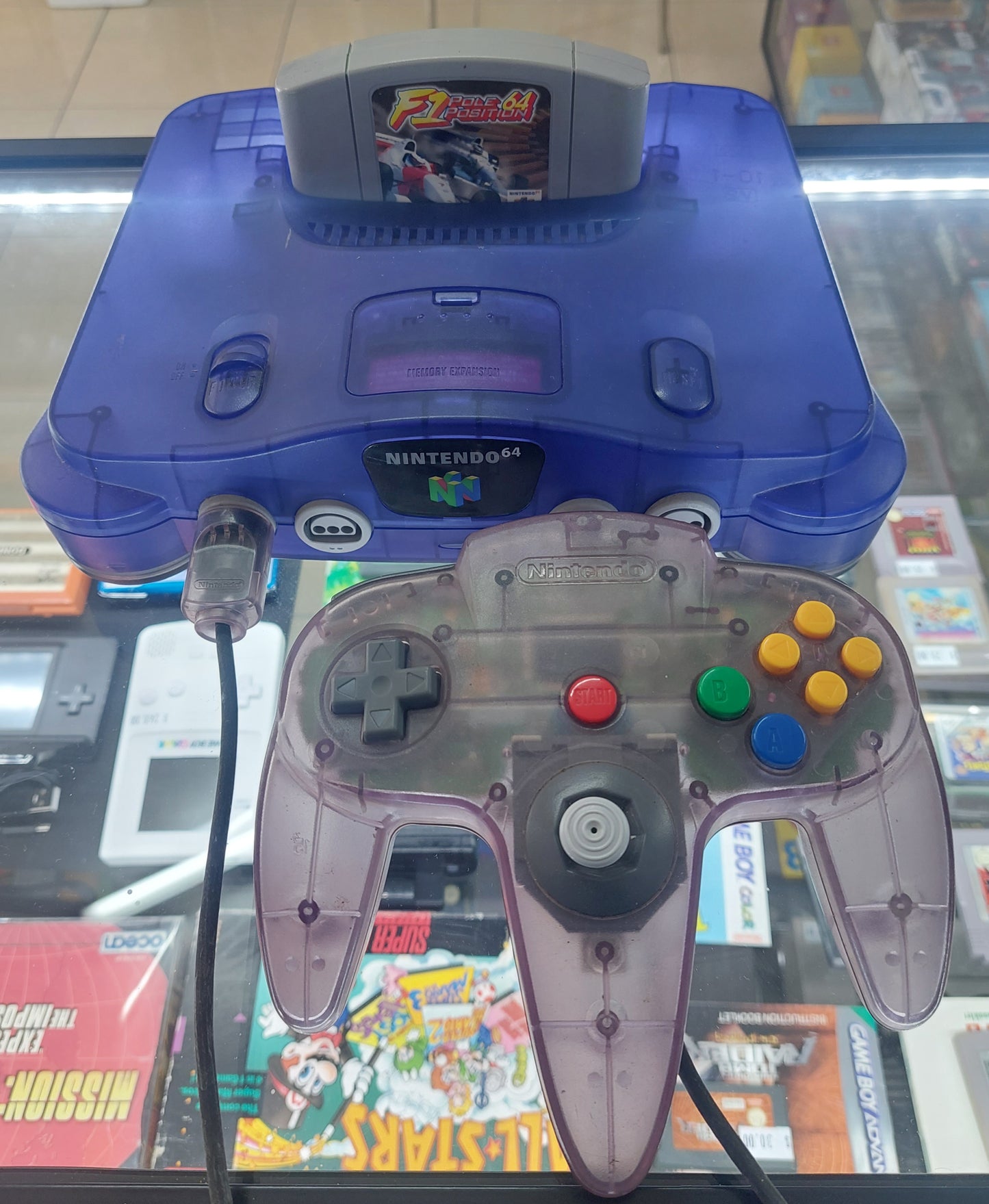 1996 Nintendo N64 Purple Console complete w/power,av,controller & game Tested VGC