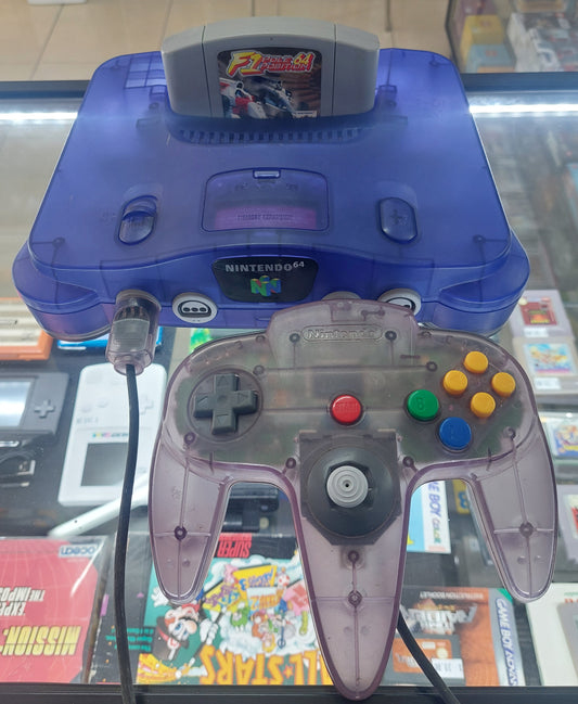 1996 Nintendo N64 Purple Console complete w/power,av,controller & game Tested VGC