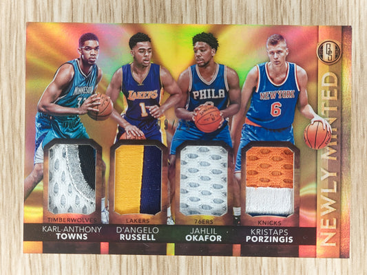 2015-16 Panini Gold Standard Quad RC Patch 09/25 Karl Towns/Russell/Okafor/Porzingis Player worn