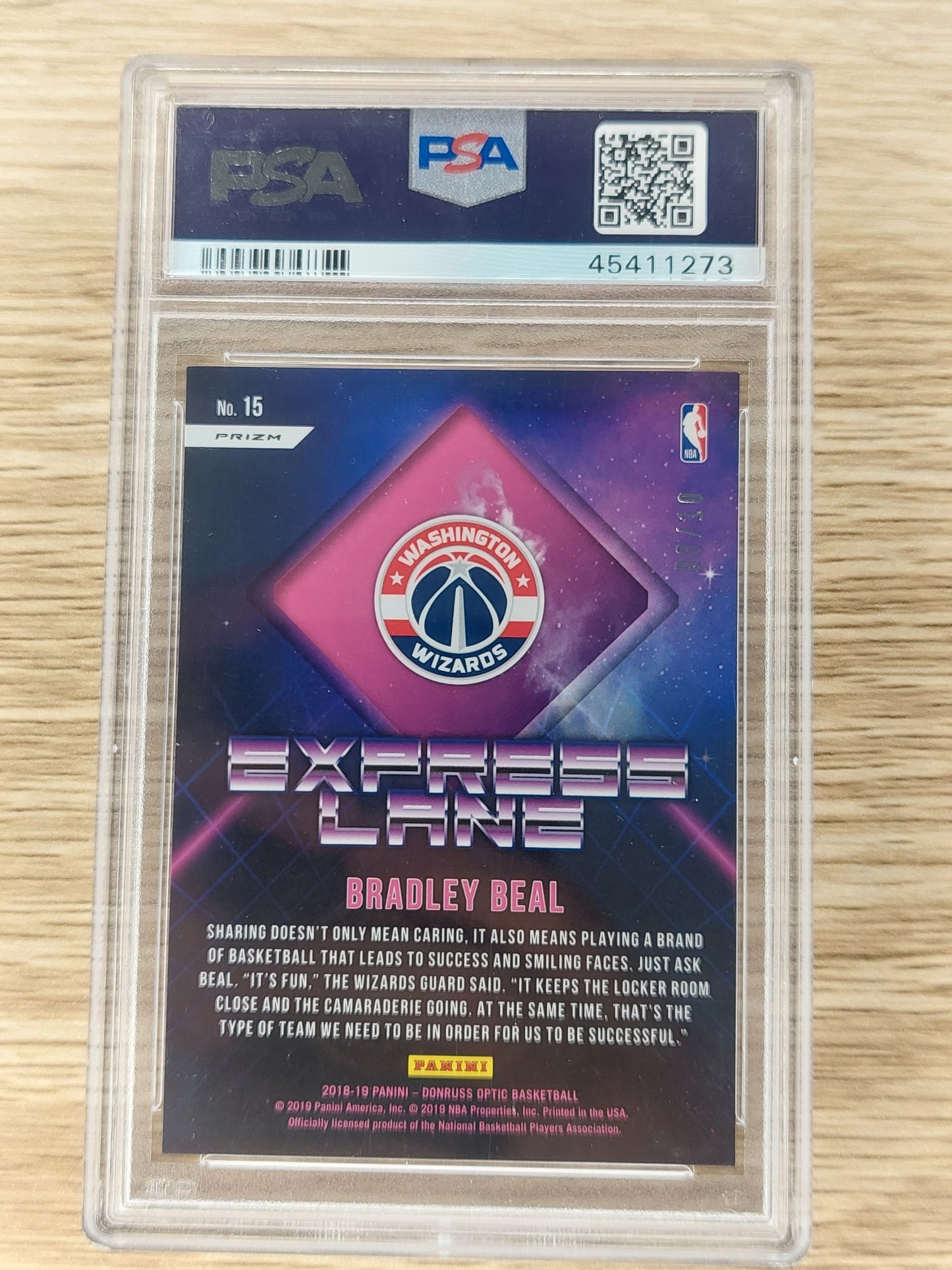 2018-19 Donruss Optic #15 Bradley Beal Express Lane Gold 08/10 PSA 9 Mint