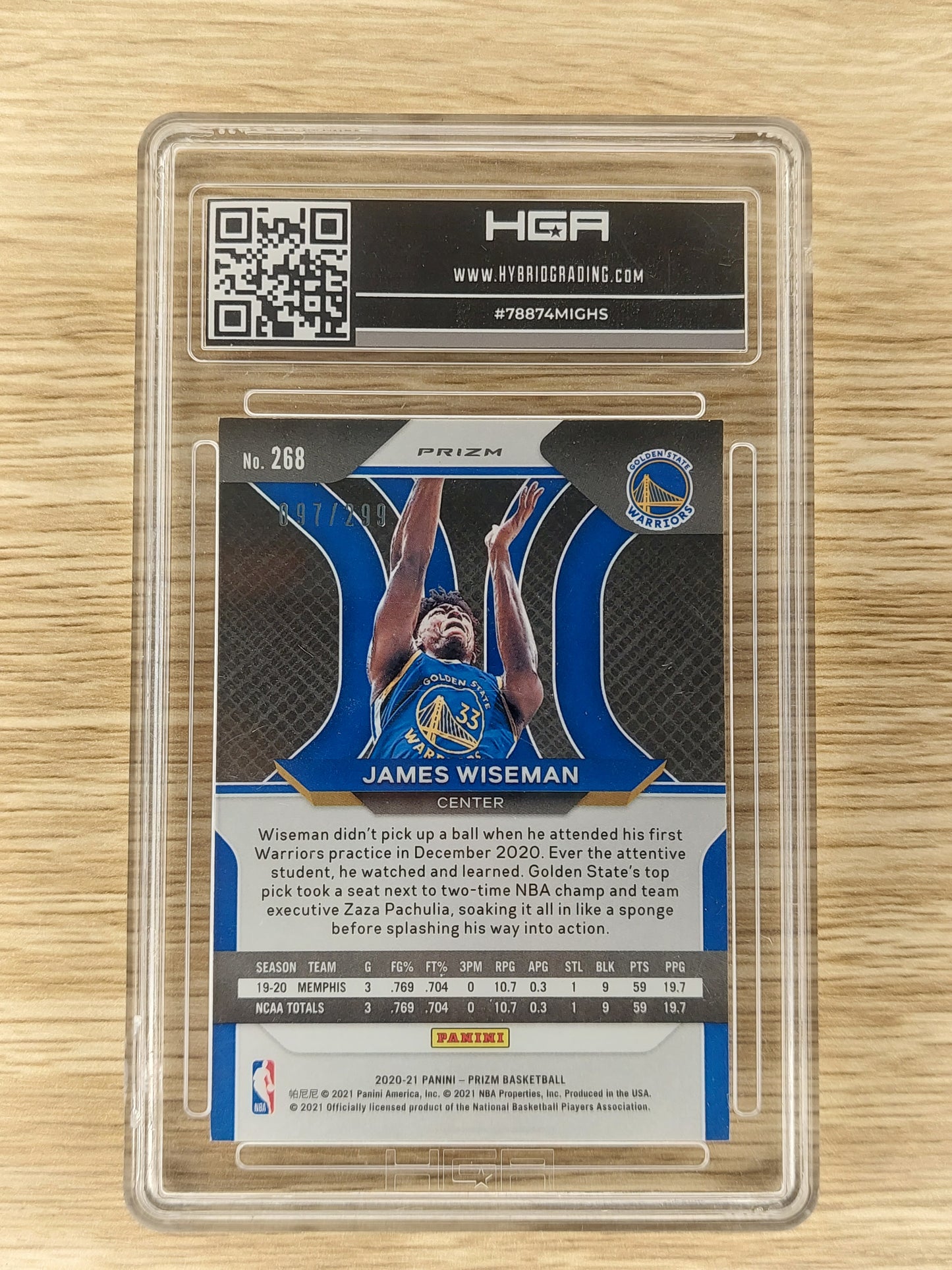 2020-21 PANINI PRIZM #268 James Wiseman Red RC 097/299 HGA 9