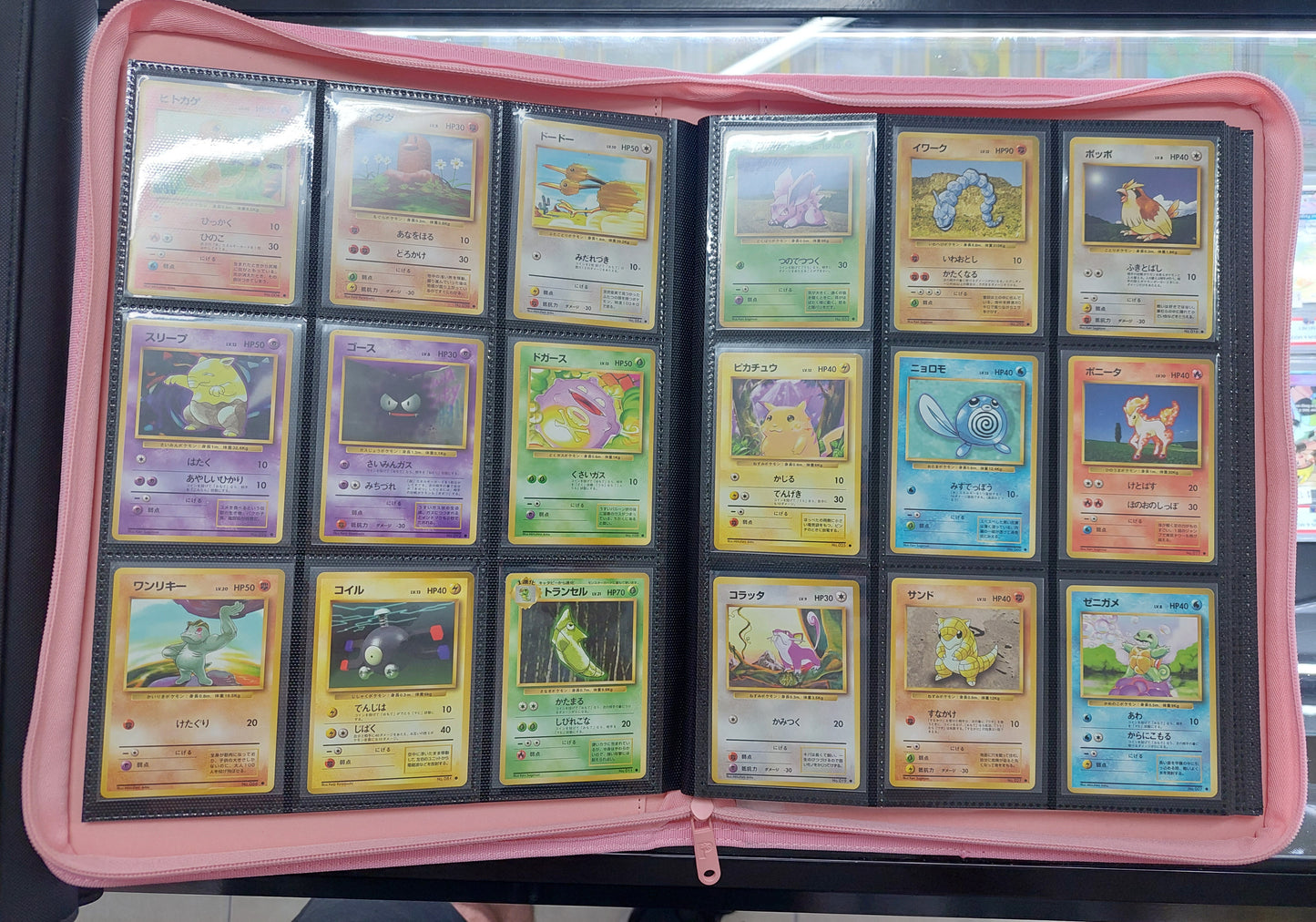 Complete Japanese Pokemon Base Set 102 Cards in Good to Excellent Condition IN Palms Off Binder - Old Back -