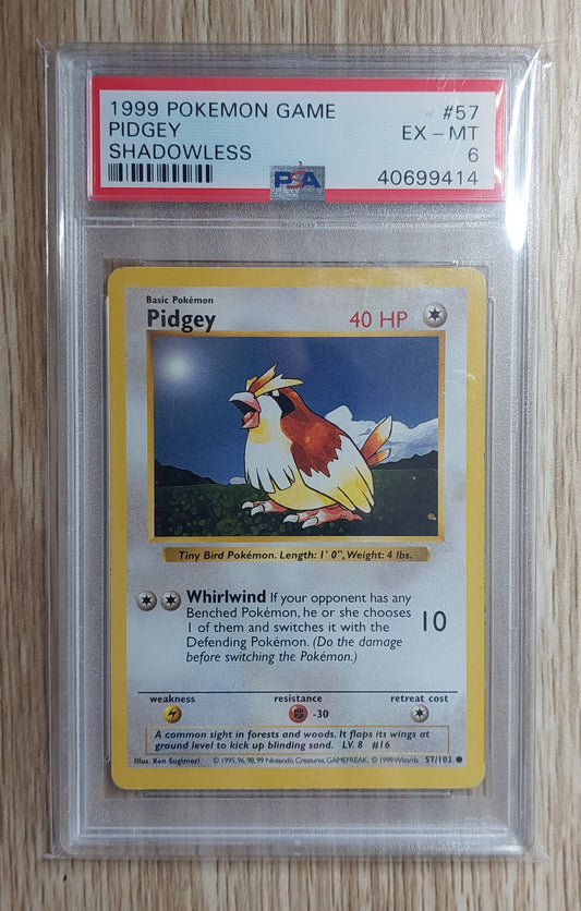 1999 Pokemon Base Set Shadowless 57/102 Pidgey Non Holo PSA 6