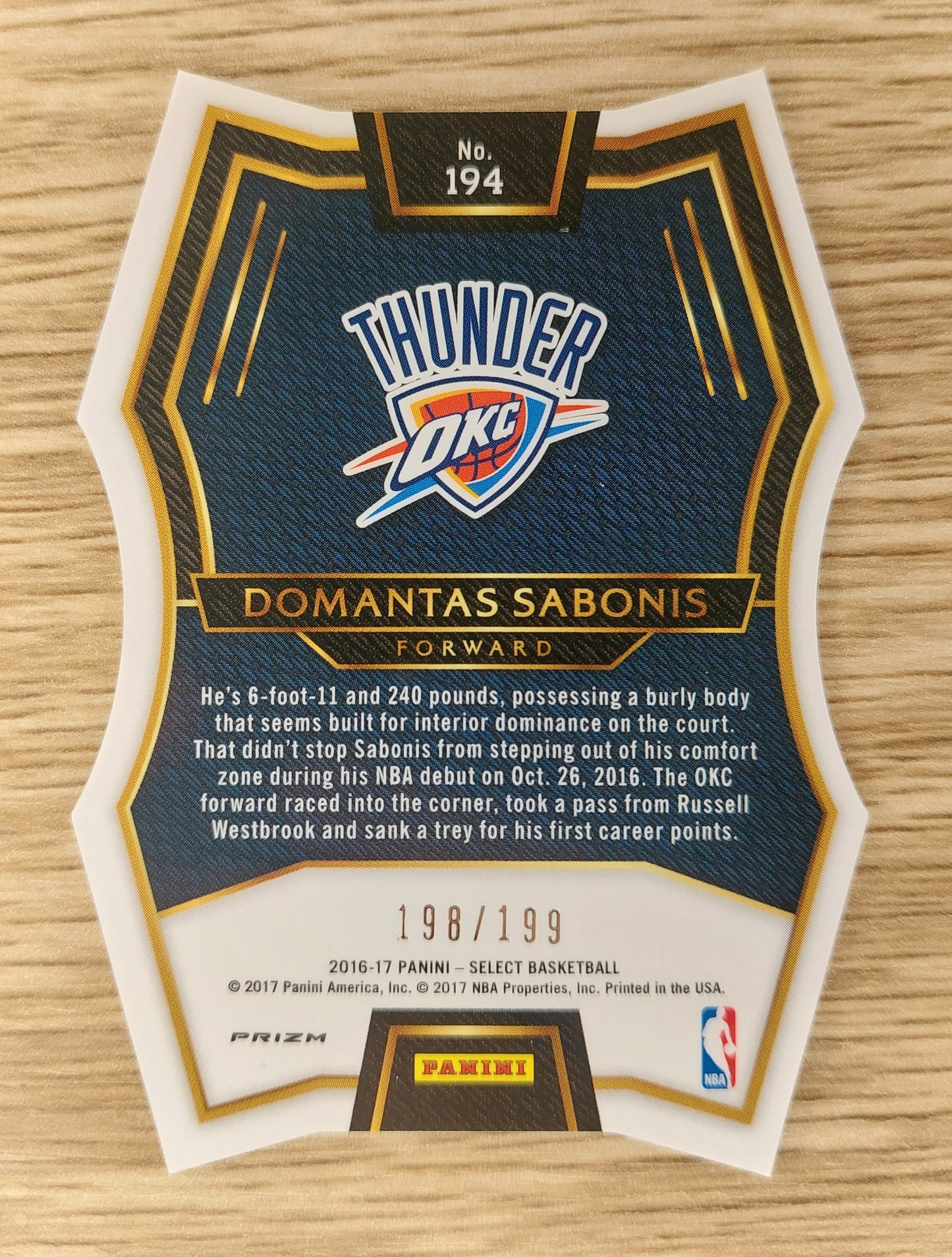 2016-17 Panini Select #194 Die Cut RC Domantas Sabonis Blue 198/199