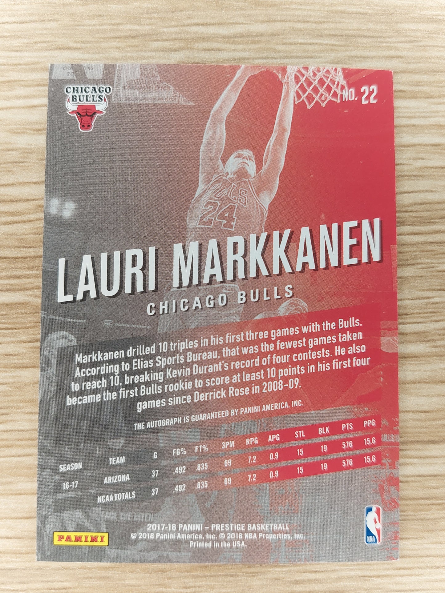 2017-18 Panini Prestige Bonus Shots Auto Lauri Markkanen #22