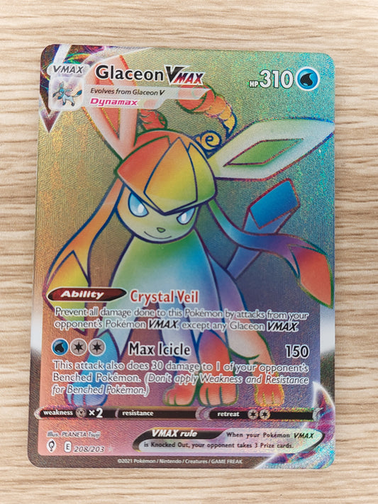 2021 Pokemon S&S Evolving Skies 208/203 Glaceon Vmax Rainbow Secret Rare