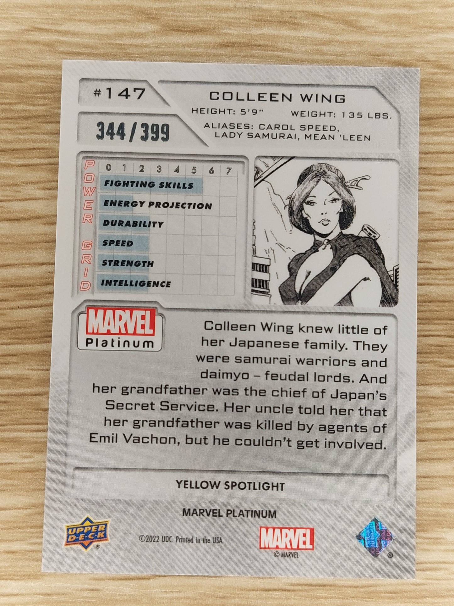 2023 Upper Deck Marvel Platinum #147 Yellow Spotlight Colleen Wing 344/399 nr mt