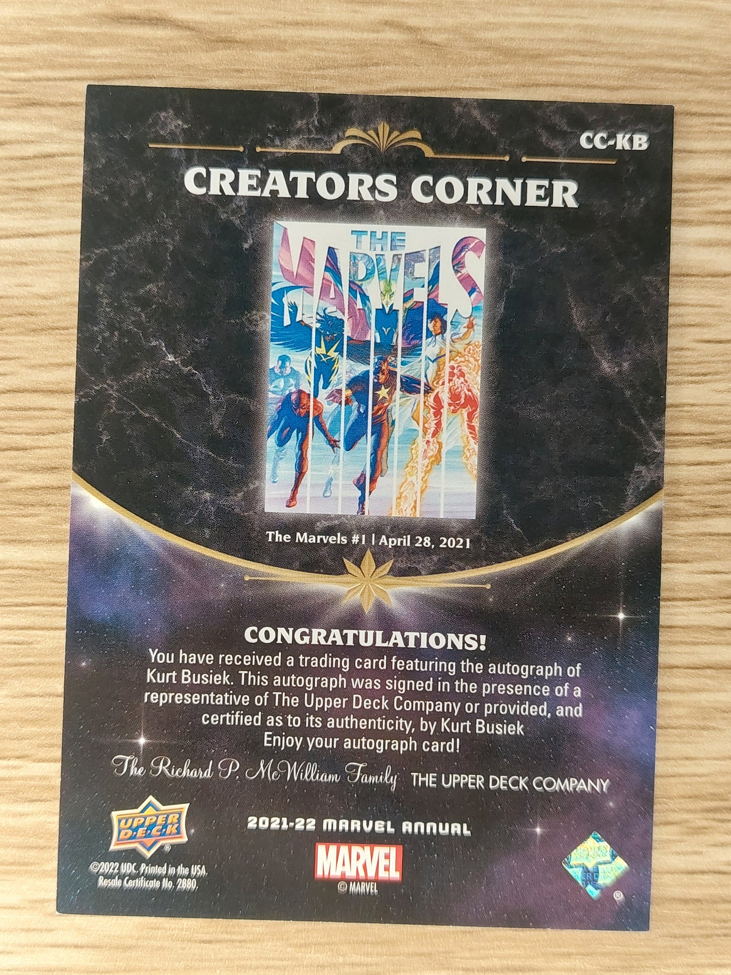 Upper Deck Marvel Annual 2021-22 CC-KB Creators Corner Kurt Busiek Auto