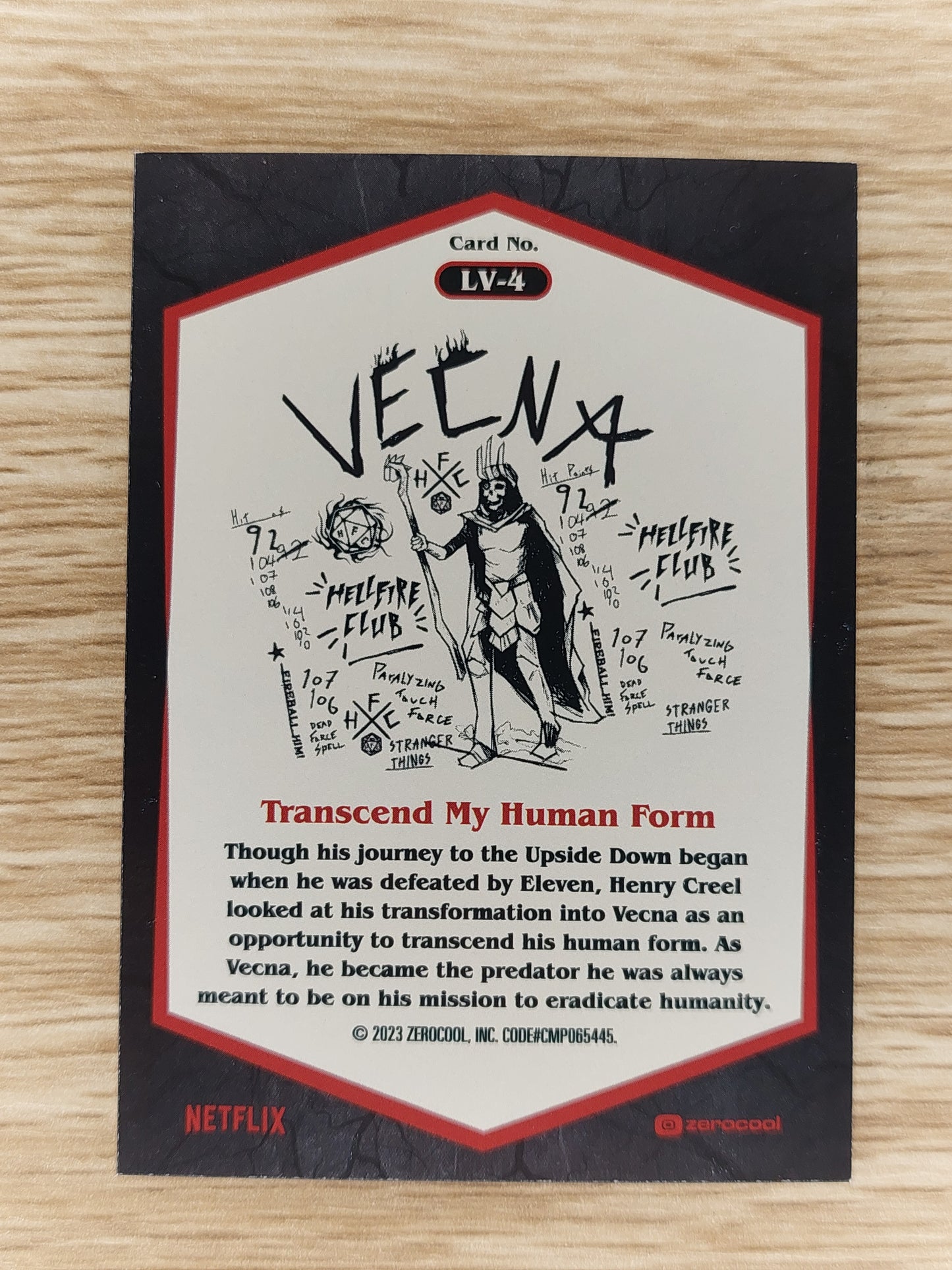 2023 Topps NETFLIX Zerocool Stranger Things Series 4 LV-4 Hail Lord Vecna Chrome insert