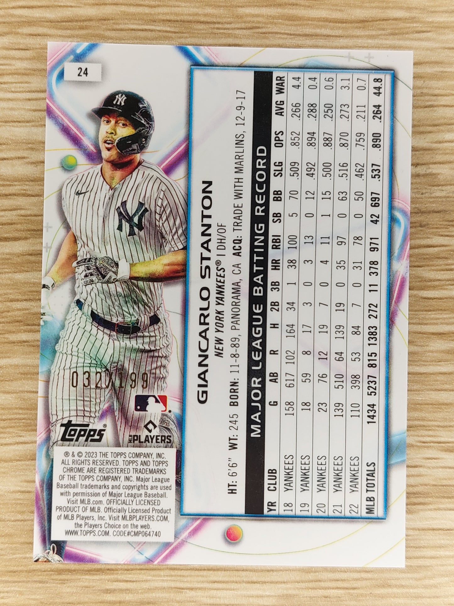 2023 Topps Cosmic Chrome Baseball #24 Giancarlo Stanton Green 032/199