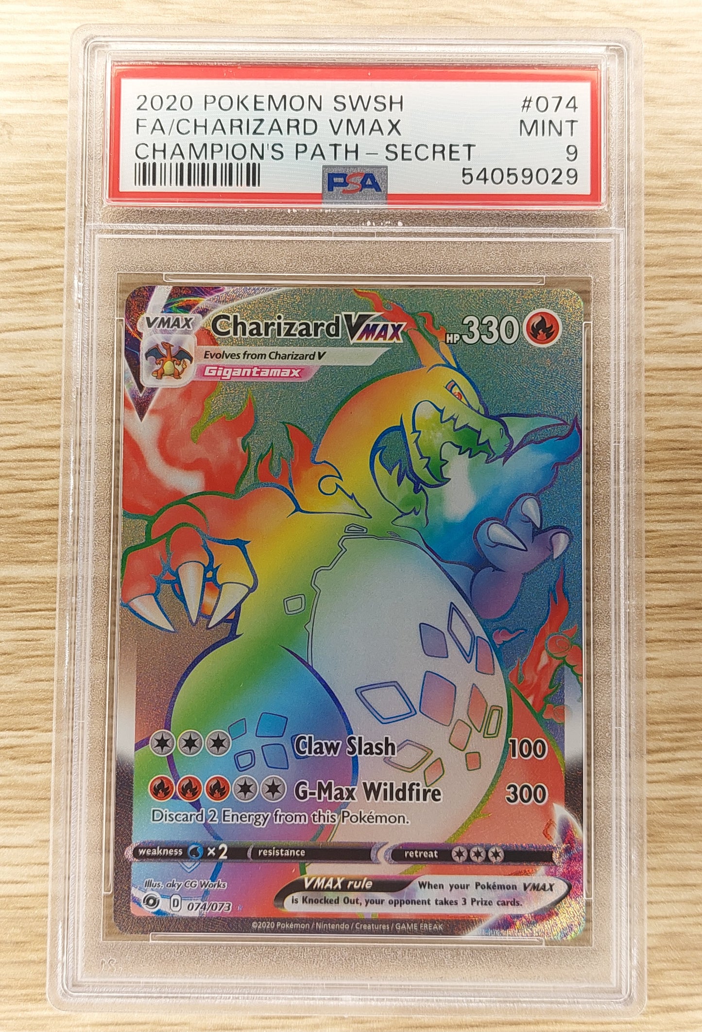 2020 Pokemon SWSH Champions Path 074/073 Charizard Vmax Rainbow Secret Rare PSA 9 Mint