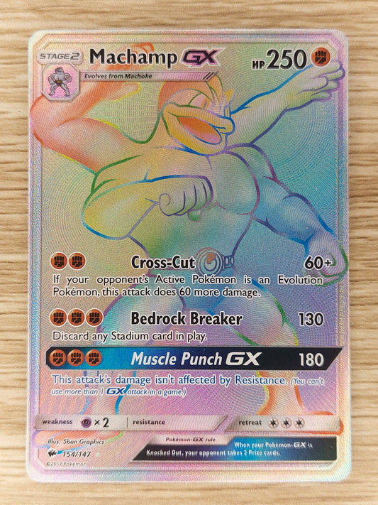 Machamp GX 154/147 Hyper Rainbow Rare Burning Shadows Pokemon Card MP