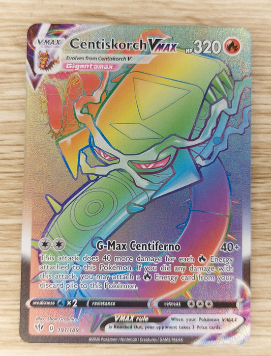 Pokemon tcg 2020 Darkness Ablaze Rainbow Secret Rare Centiskorch Vmax 191/189