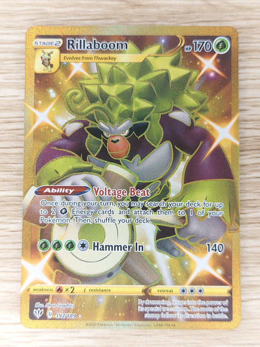 Pokemon tcg 2020 Darkness Ablaze Gold Secret Rare RILLABOOM 197/189