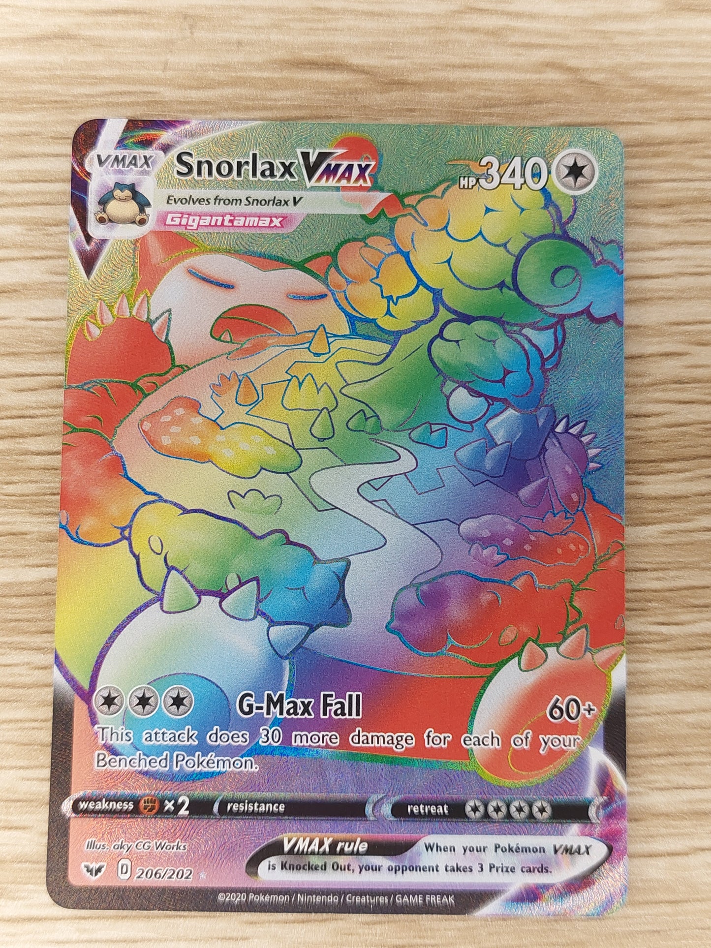 Pokemon Card Snorlax VMAX 206/202 Rainbow Secret Rare Sword & Shield Base