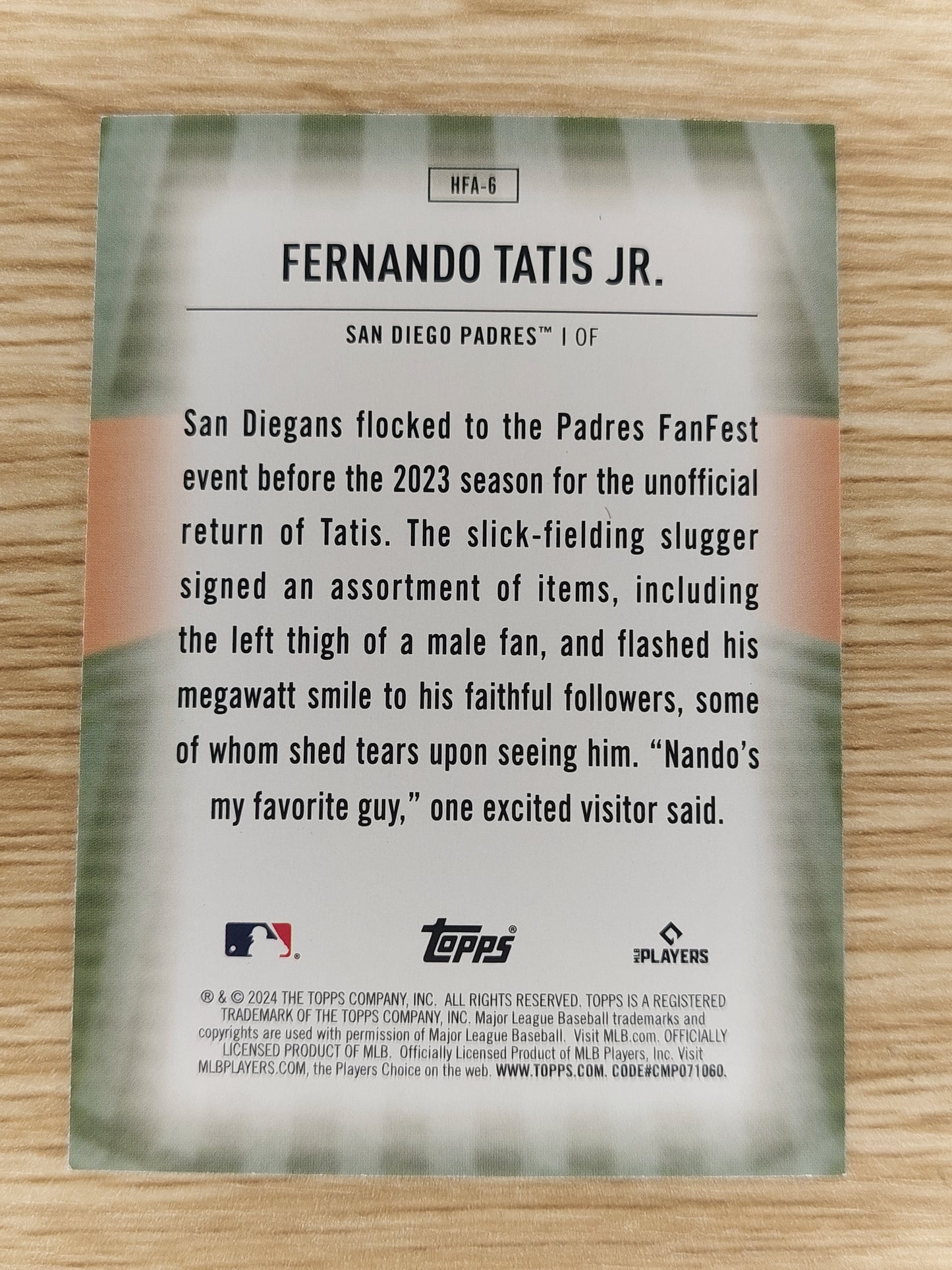 FERNANDO TATIS JR  2024 Topps Series 1 Home Field Advantage Padres