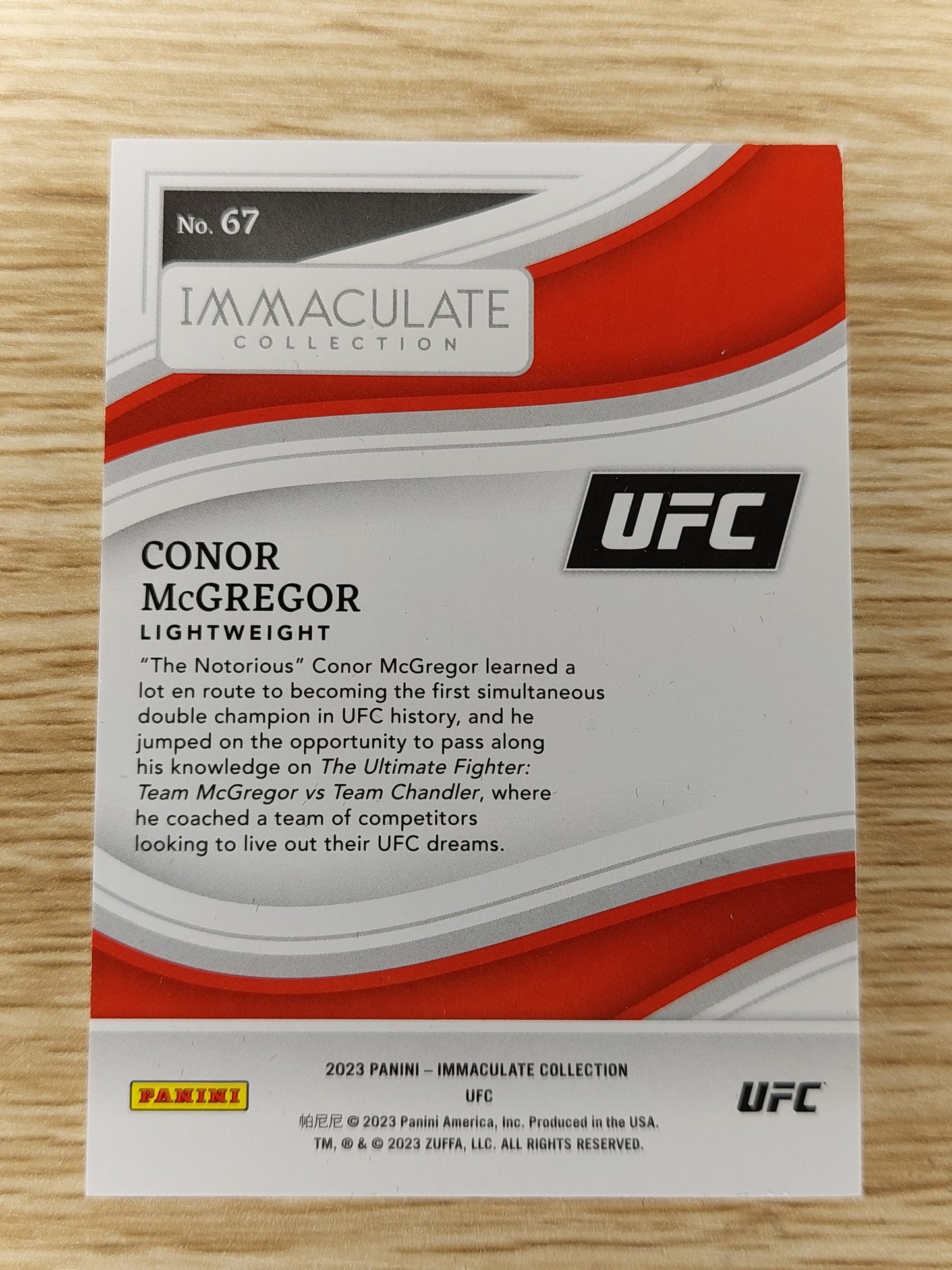 2023 Panini Immaculate Collection UFC #67 Conor McGREGOR 30th Anniversary SP 15/30