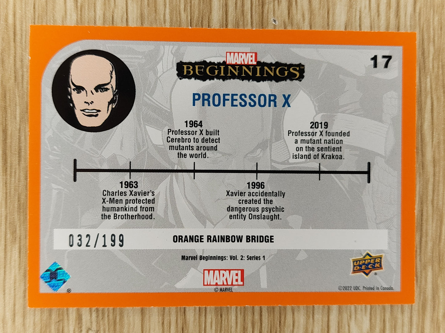 Upper Deck Marvel Beginnings Vol 2 Series 1 #17 Orange Rainbow Bridge Professor X 032/199