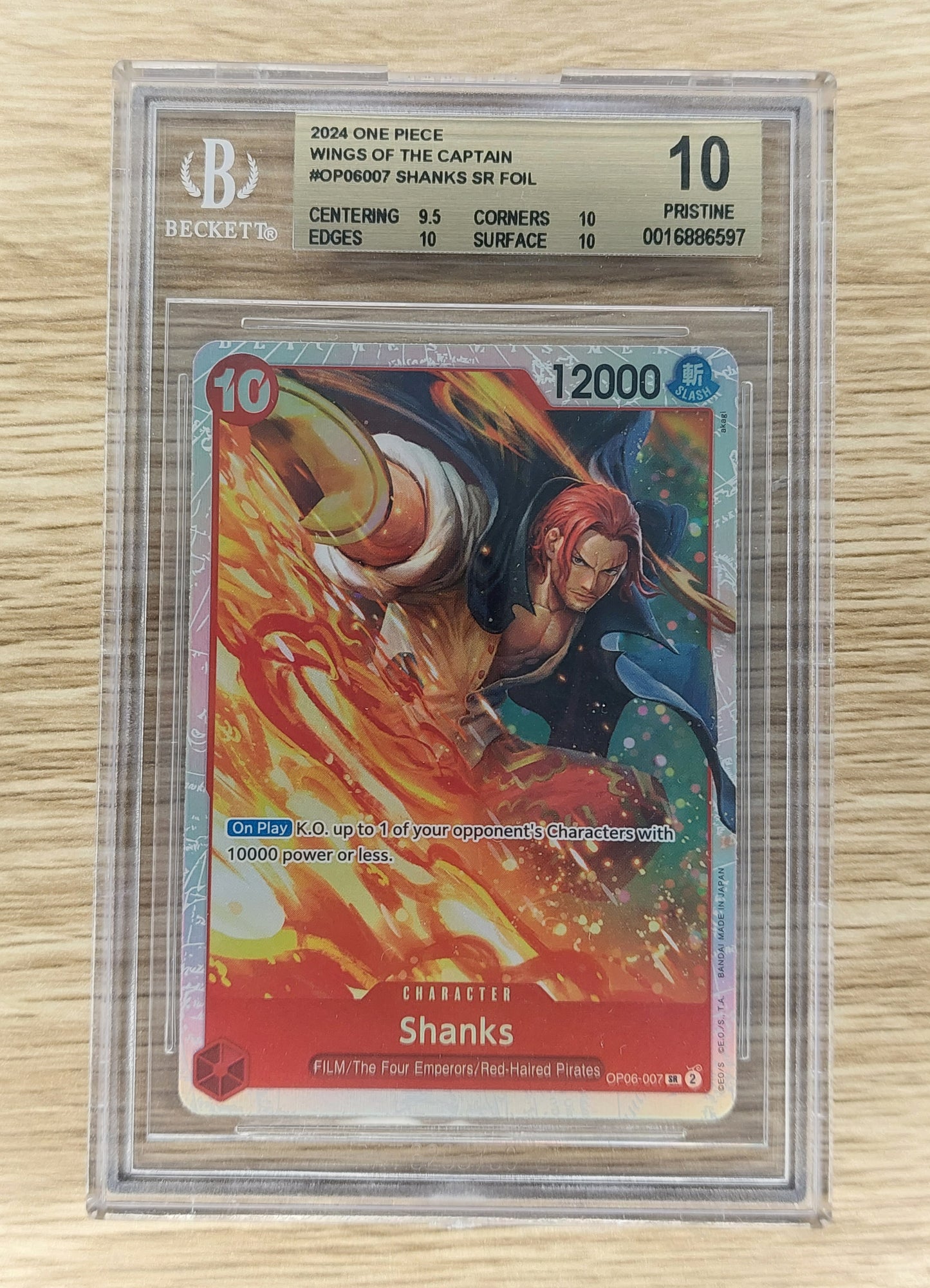 2024 One-Piece Wings of the Captain OP06-007 SHANKS SR Foil BGS 10 Pristine