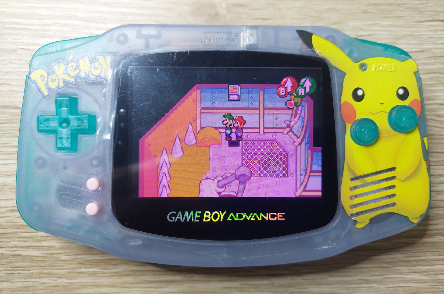 2000 Nintendo Gameboy Advance AGB-001 Brand new Lavender Pikachu case,IPS Backlit screen w/color brightness adjustable touch Game not included.