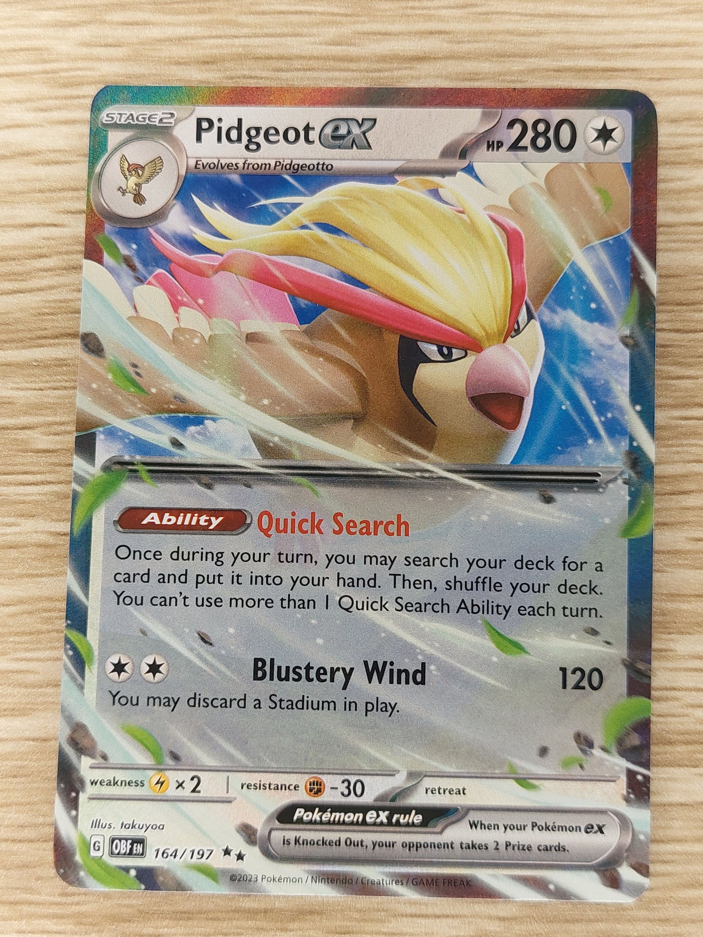 2023 Pokemon Obsidian Flames 164/197 Pidgeot EX Full Art