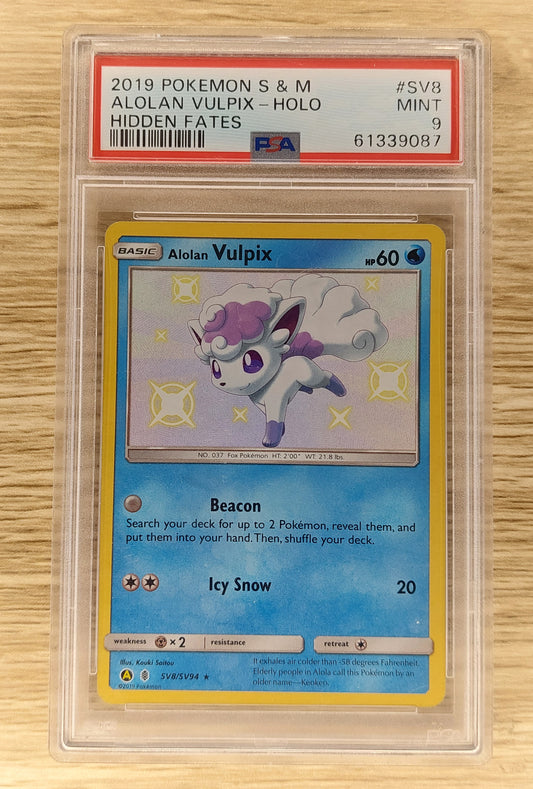 2019 Pokemon S&M Hidden Fates SV8/SV94 Alolan Vulpix Baby Shiny Holo PSA 9