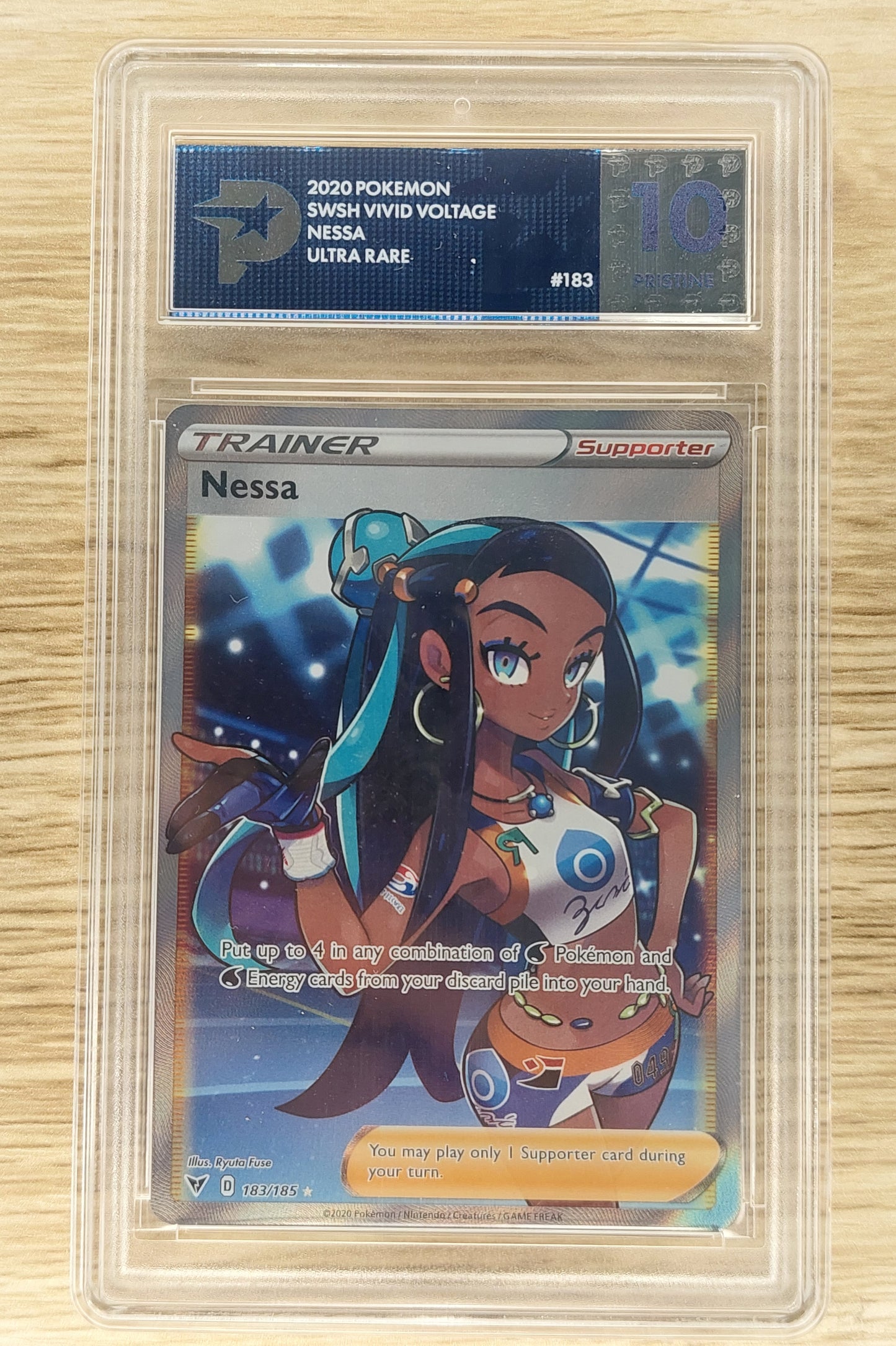 2020 Pokemon SWSH Vivid Voltage 183/185 Nessa Ultra Rare PSG 10