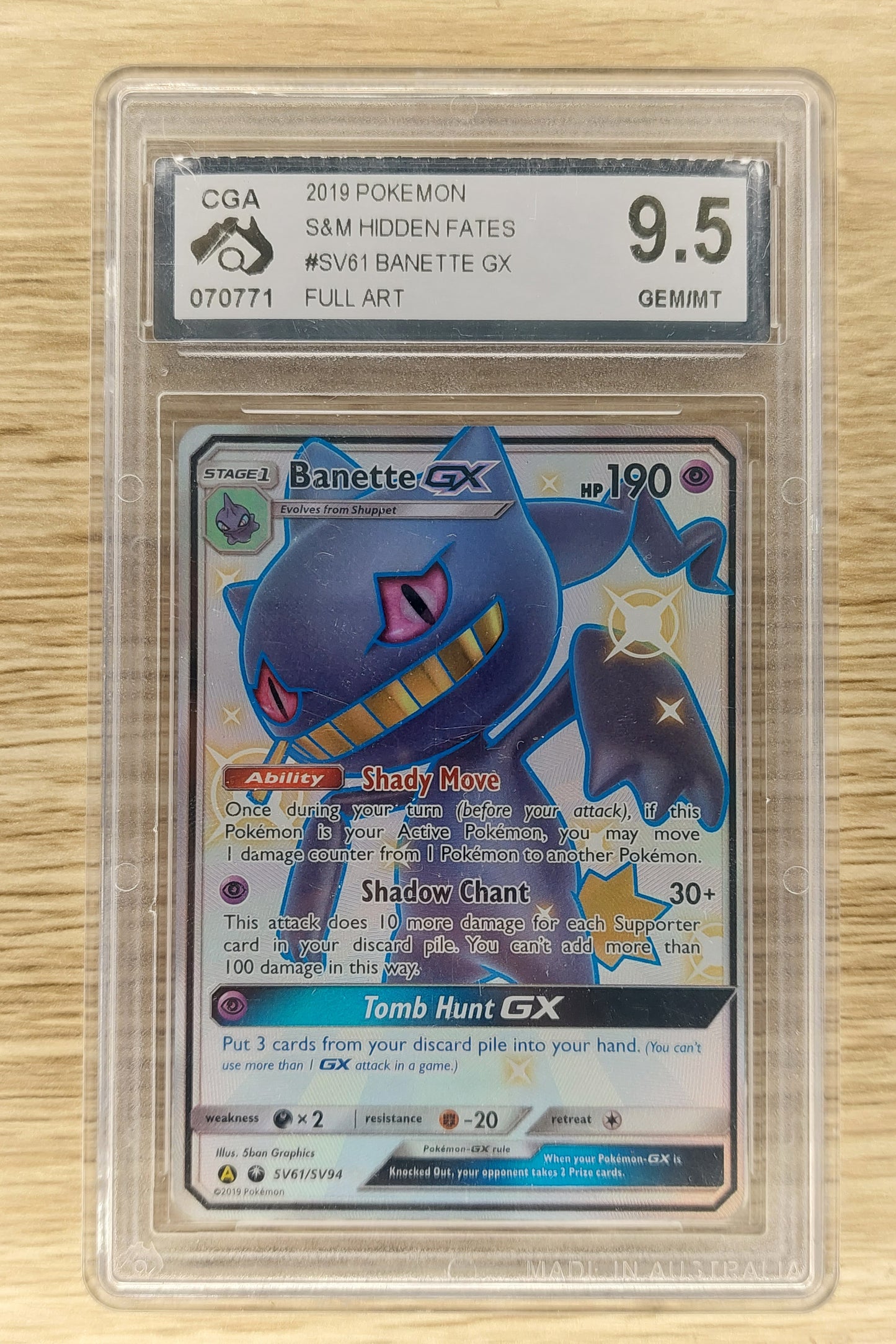 2019 Pokemon S&M Hidden Fates SV61/SV94 Banette GX Full Art CGA 9.5