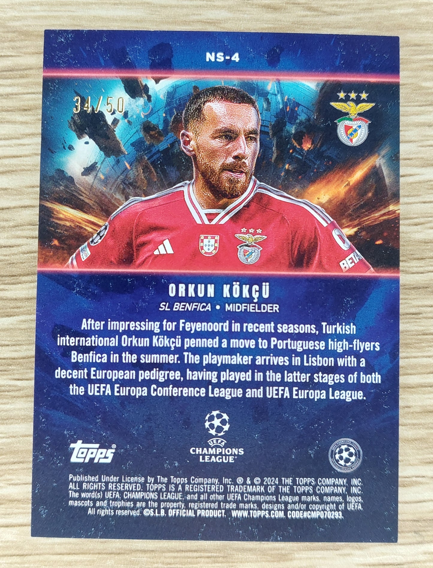 2023-24 Topps UEFA Champions League Now Staring Orkun Kokcu Gold 14/50