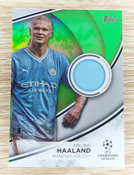 2023-24 Topps UEFA Champions League Erling Haaland Player Worn Relic TS-EH Green 036/199