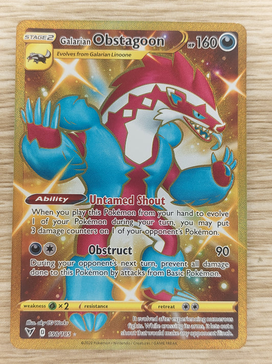 Pokemon Vivid Voltage 198/185 Galarian Obstagoon Secret Rare Gold