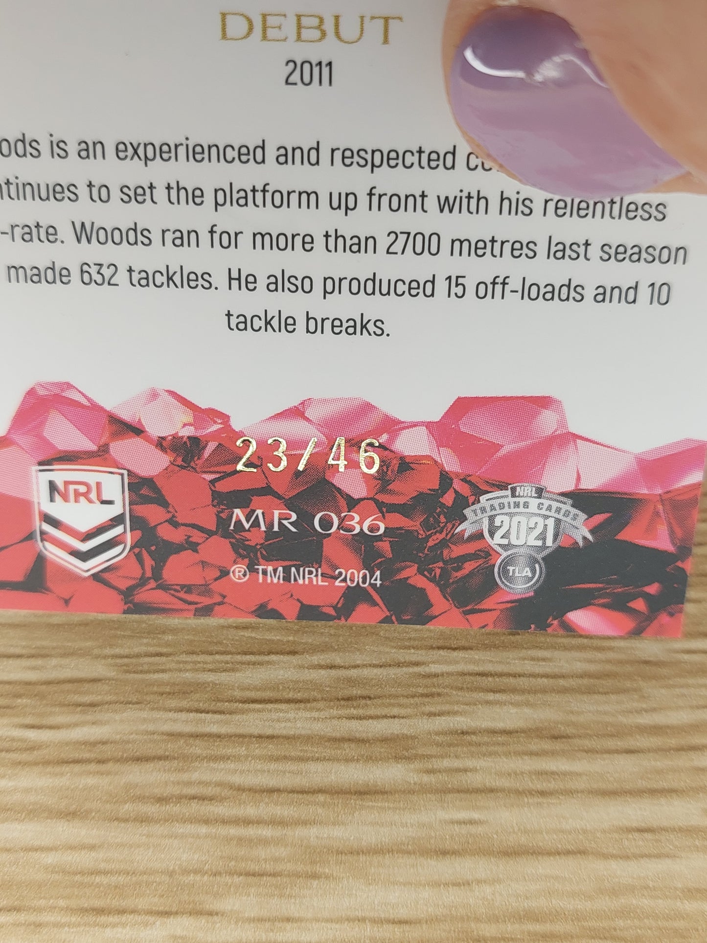 2021 NRL ELITE Mojo Ruby MR 036 Aaron Woods Sharks 23/46