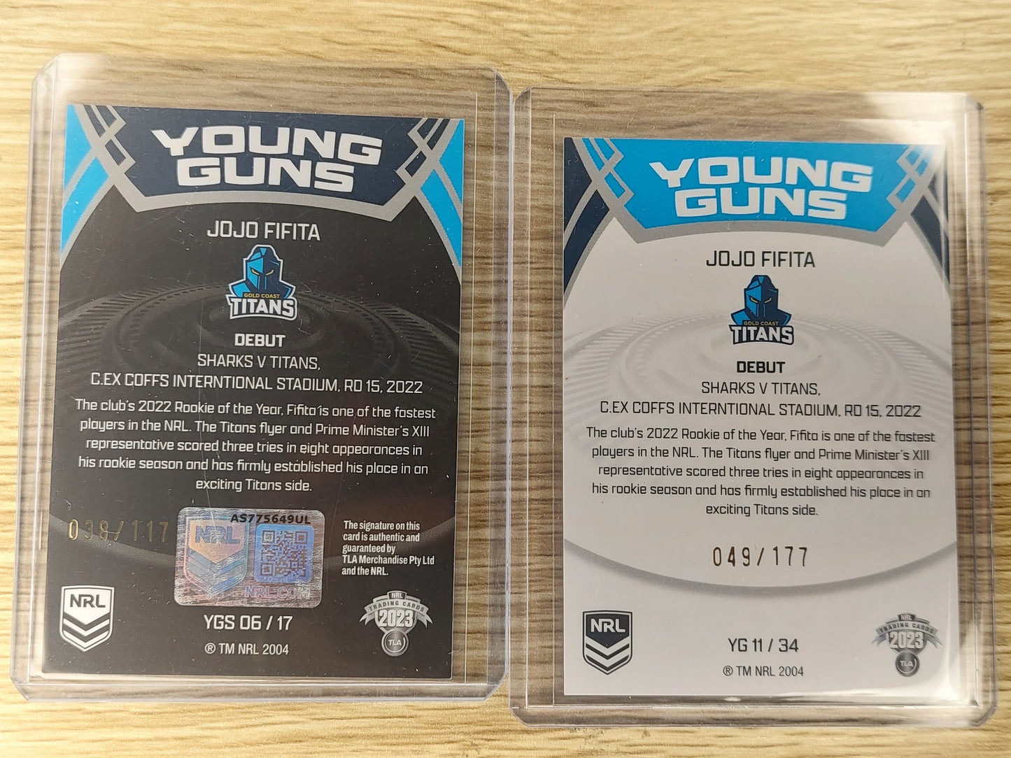 2023 NRL ELITE Young Guns Jojo Fifita YGS 06/17 Auto + YG 11/34 (038/117+049/177)